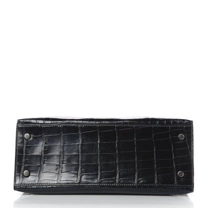 Hermes Shiny Niloticus Crocodile Kelly Sellier 28 Bleu Marine 6 of 42