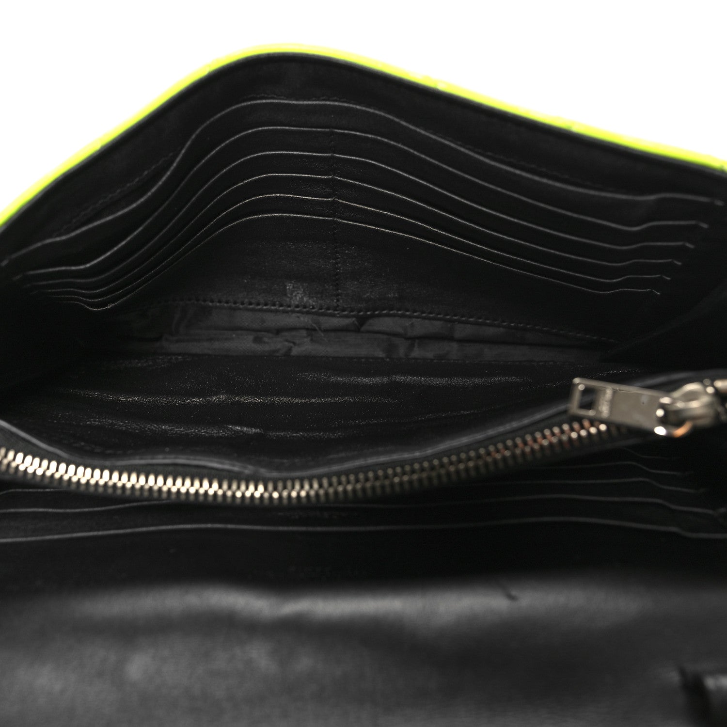 Saint Laurent Patent Grain De Poudre Matelasse Chevron Monogram Chain Wallet Neon Yellow 5 of 12