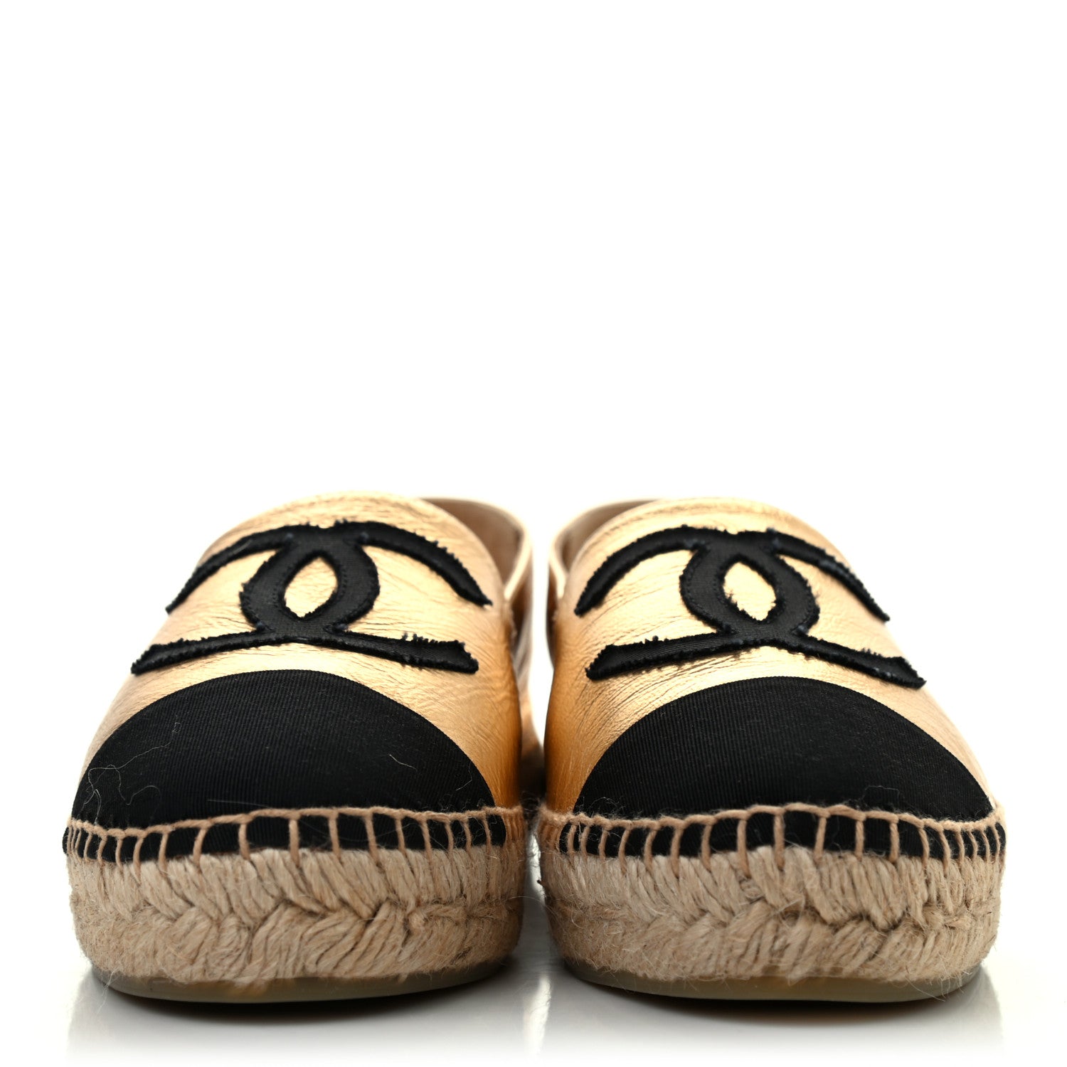 Chanel Laminated Lambskin Grosgrain CC Espadrilles 35 Gold Black 2 of 7