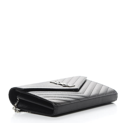 Saint Laurent Grain De Poudre Matelasse Chevron Monogram Chain Wallet Black 4 of 12