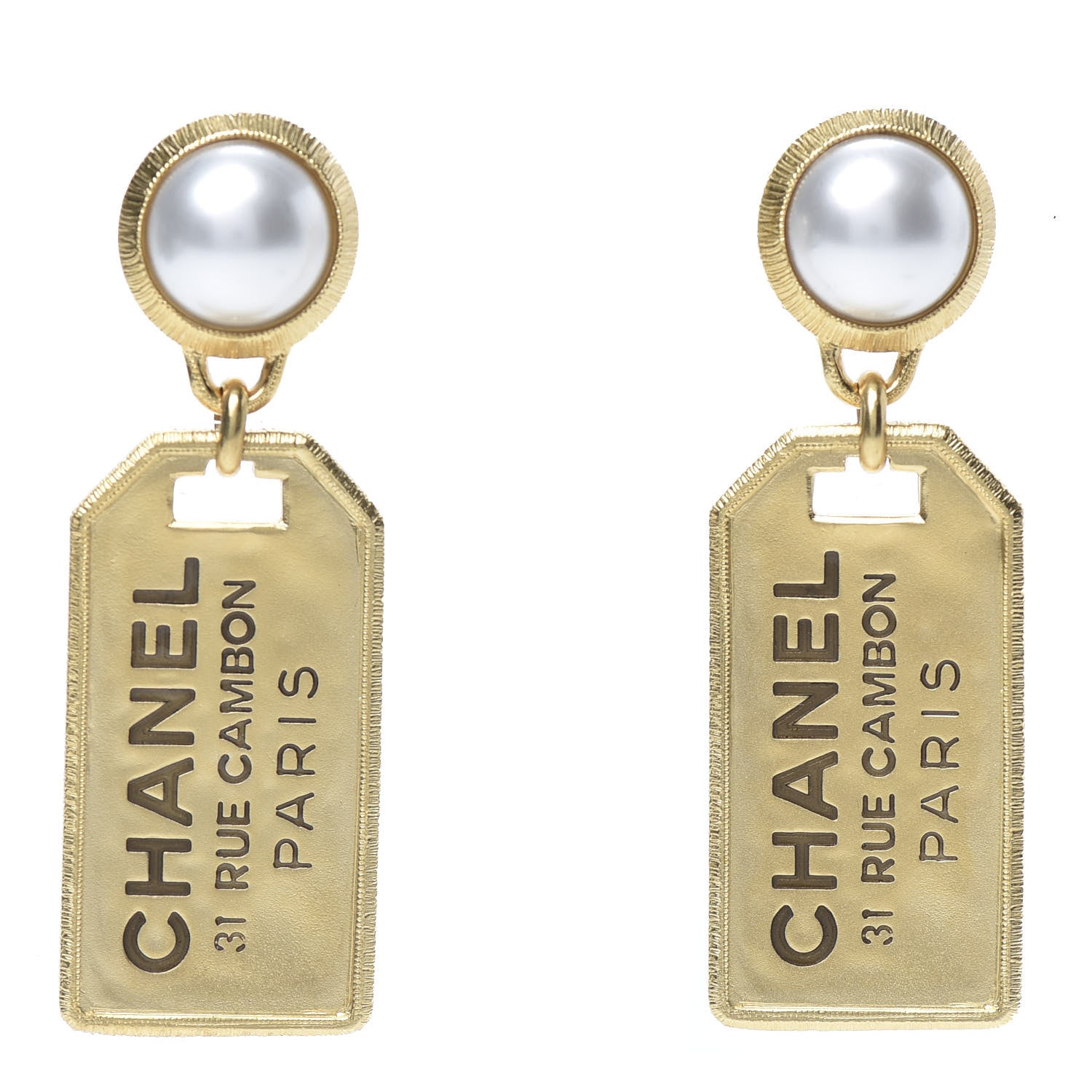 Chanel Pearl CC Tags Drop Earrings Gold 1 of 5