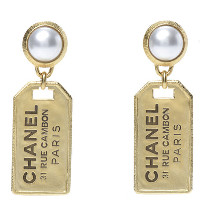 Chanel Pearl CC Tags Drop Earrings Gold 1 of 5