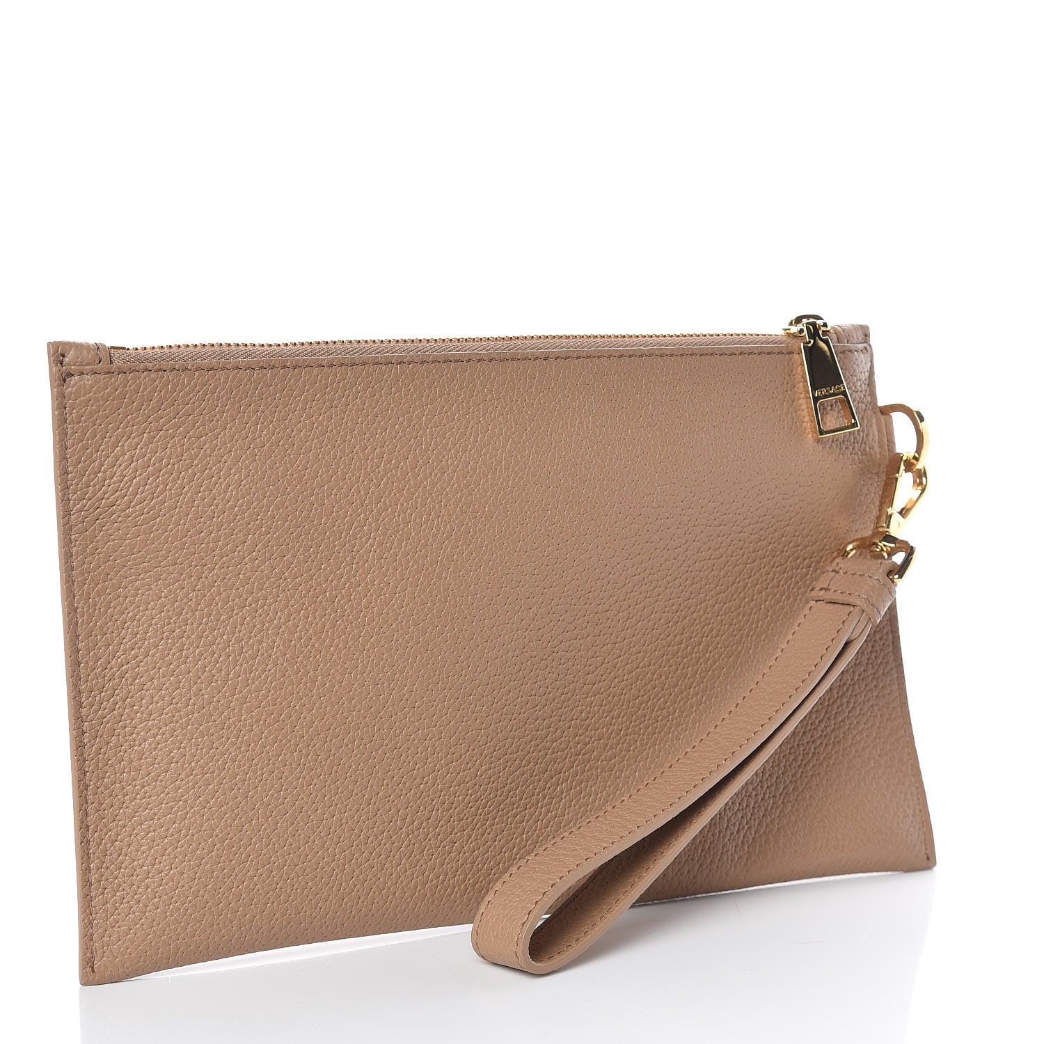 Versace Grained Calfskin Medusa Wrist Pouch Beige 3 of 7
