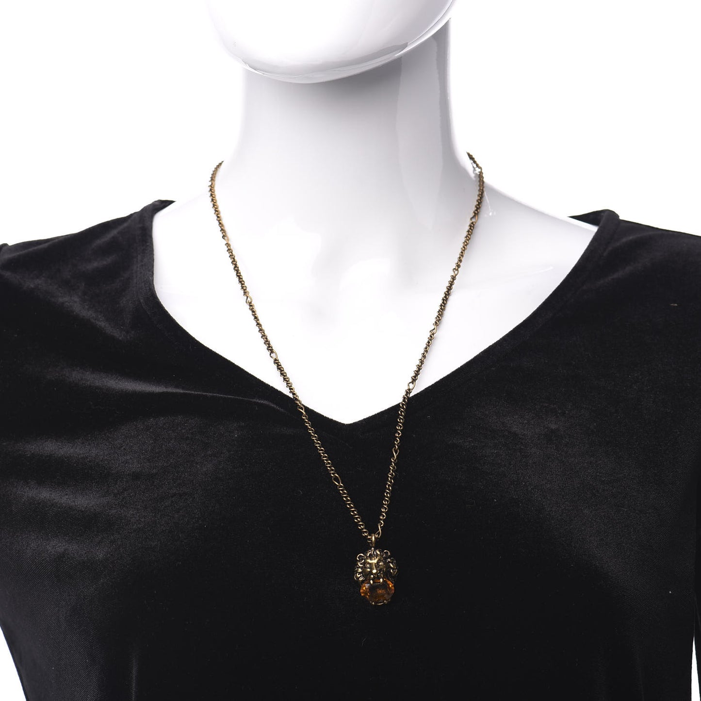 Metal Brass Swarovski Lion Head Necklace Gold Yellow