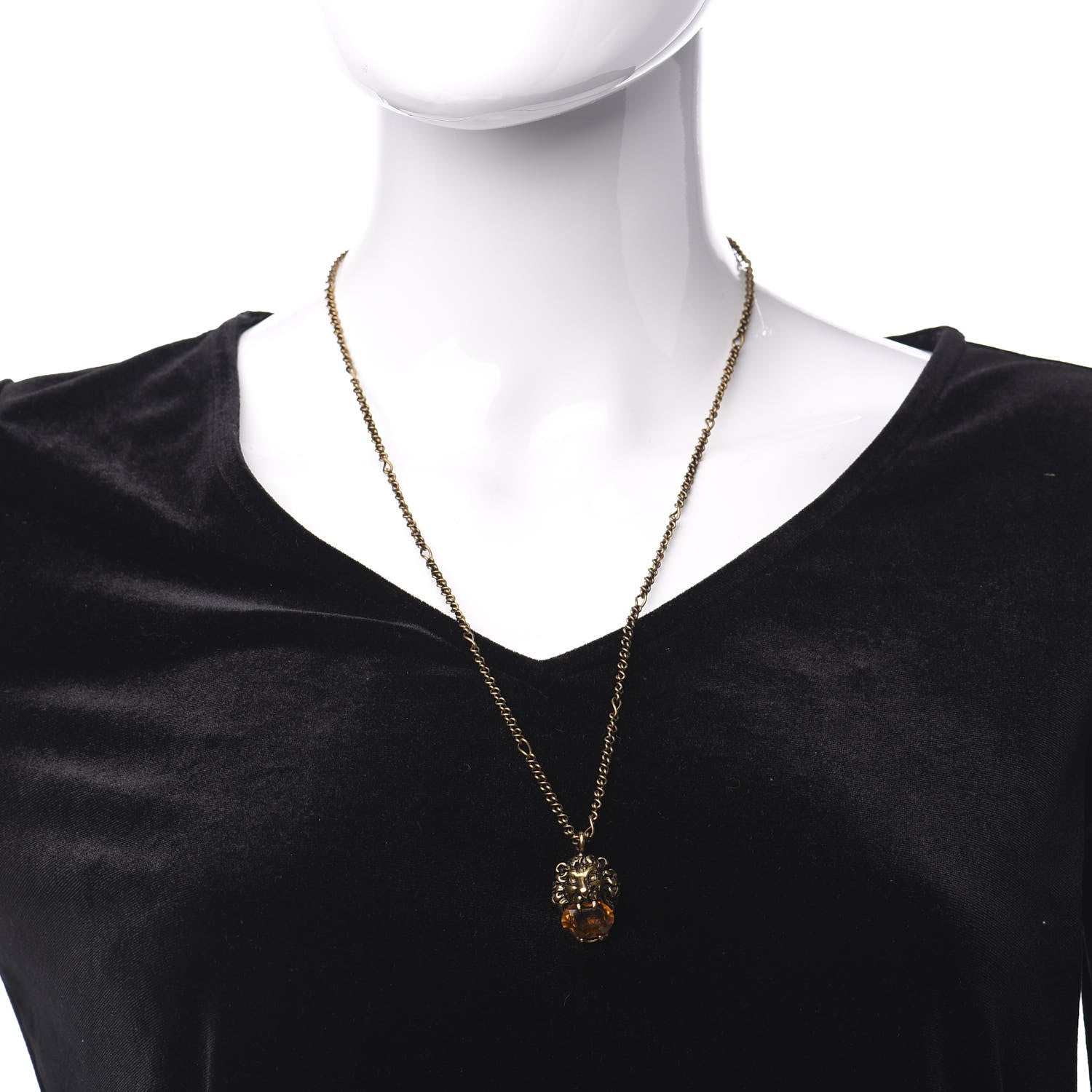 Gucci Metal Brass Swarovski Lion Head Necklace Gold Yellow 2 of 4