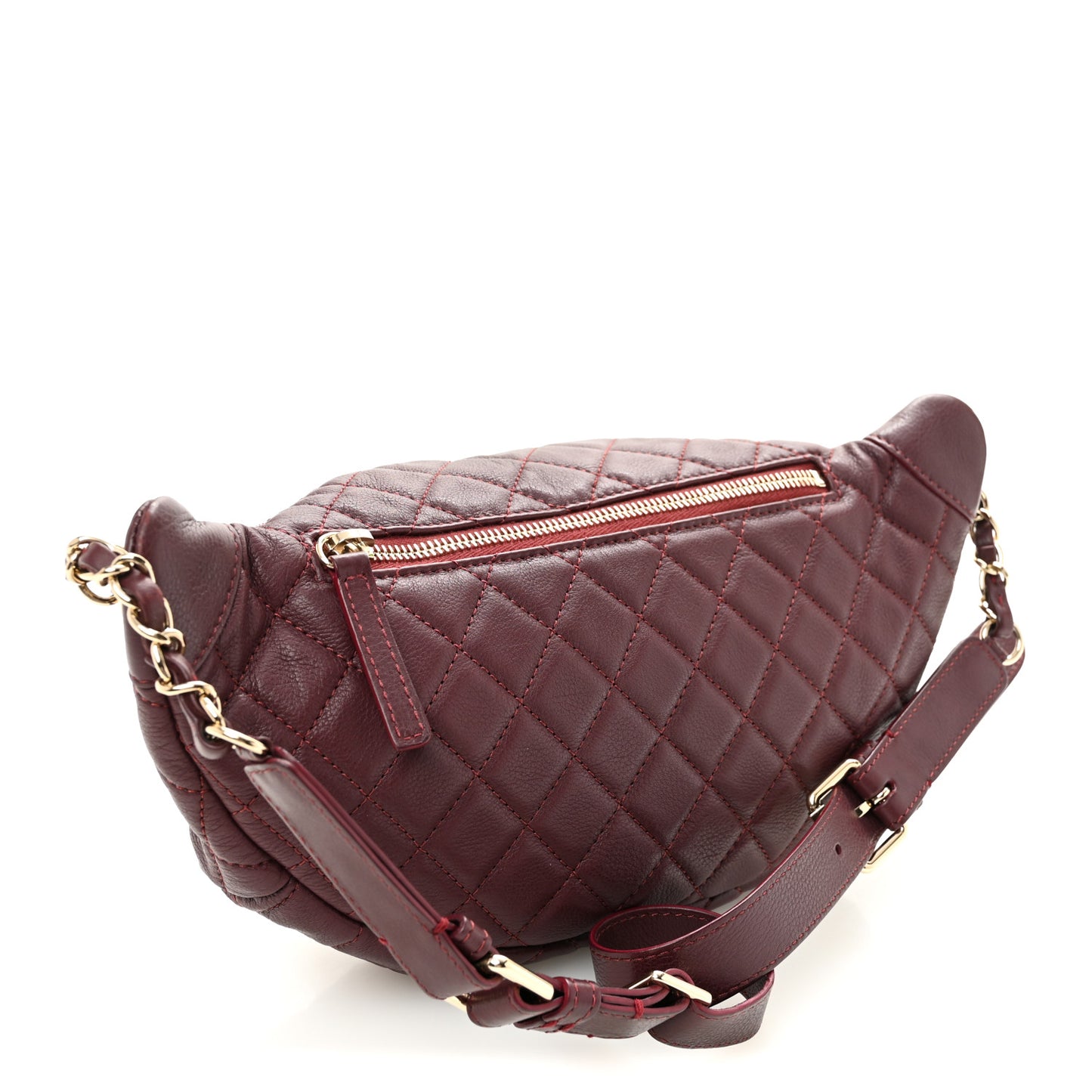 Calfskin Quilted Banane Waist Bag Fanny Pack Burgundy