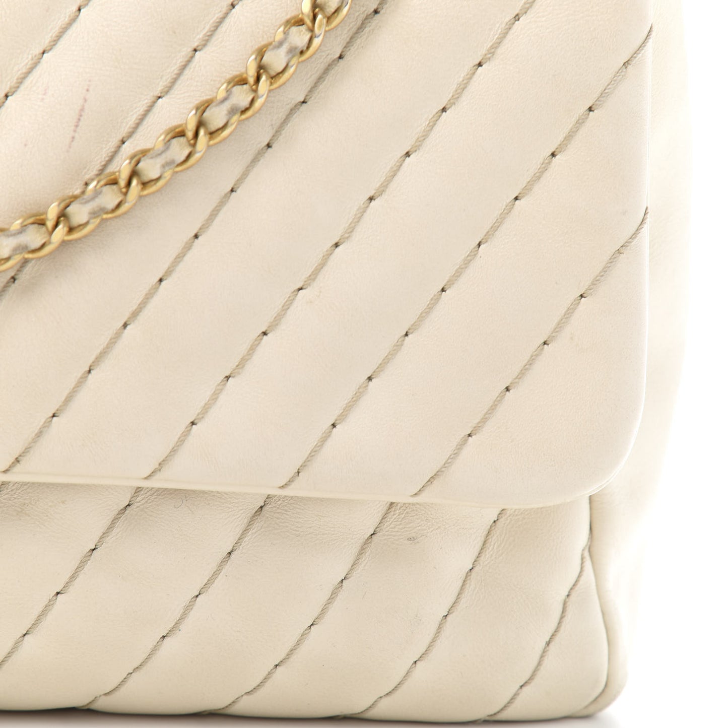 Calfskin Surpique Chevron Large Flap Beige