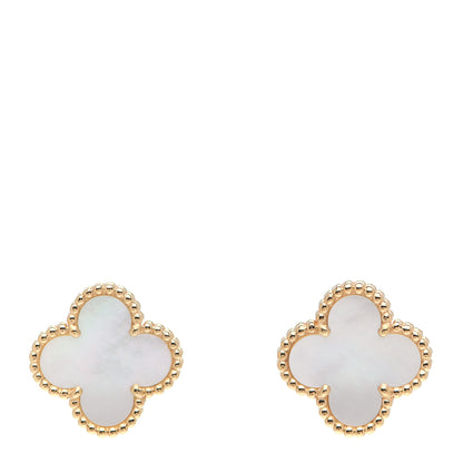 Van Cleef & Arpels 18K Yellow Gold Mother of Pearl Vintage Alhambra Earrings 1 of 6