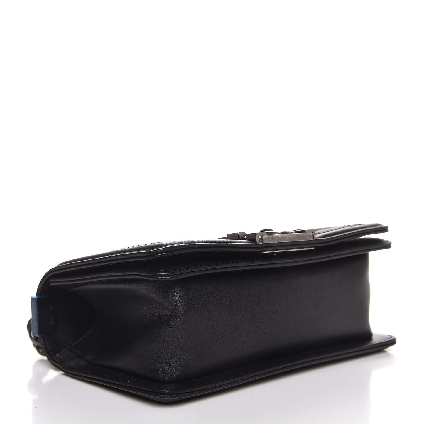 Calfskin Woven Small Boy Flap Black White