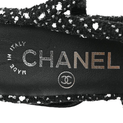 Chanel Tweed Grosgrain Cap Toe CC Slingback Pumps 36 Black White 7 of 7