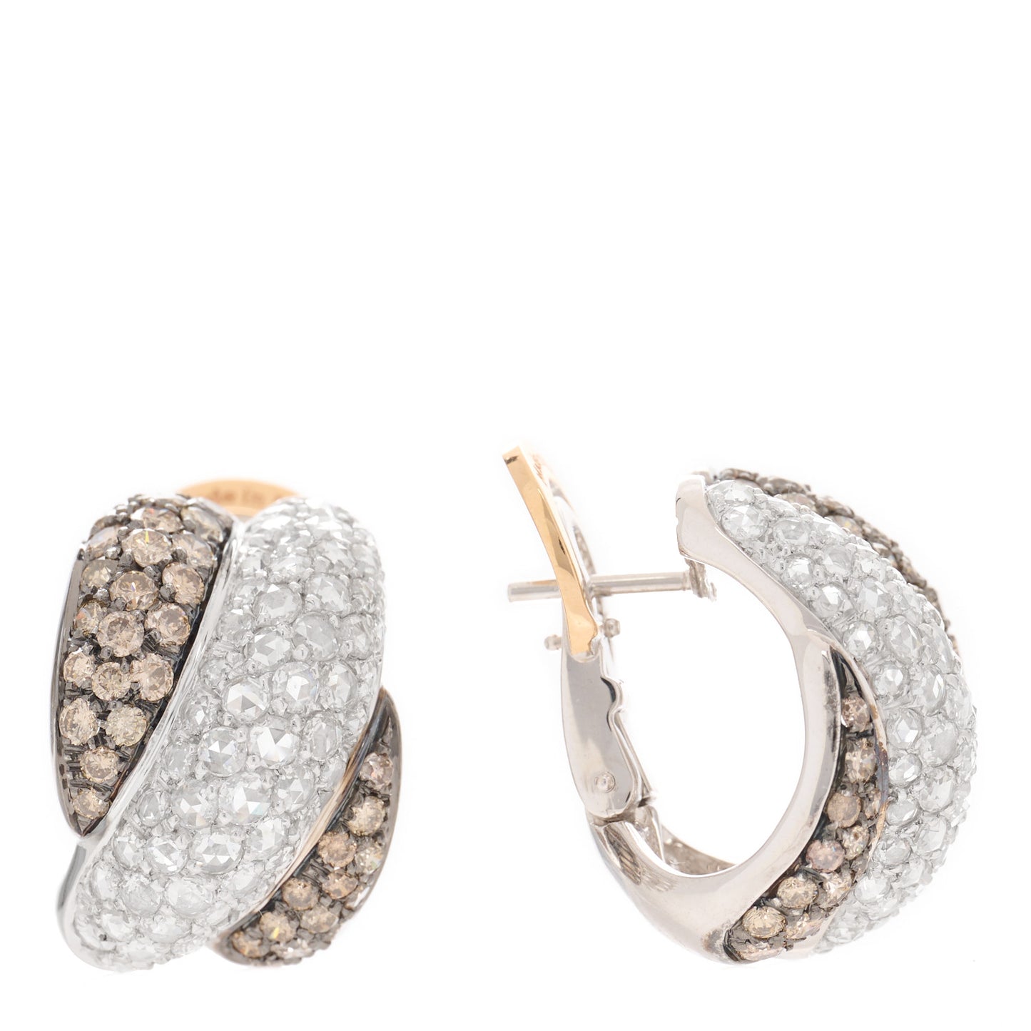 18K White Rose Gold Brown Diamond Gomitolo Earrings
