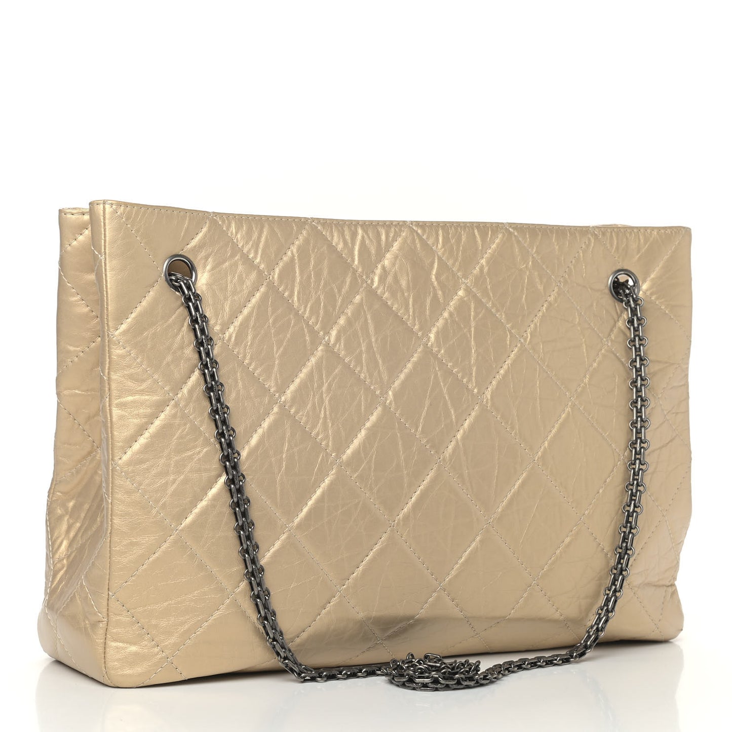 Metallic Aged Calfskin Quilted Reissue 2.55 Tote Light Gold
