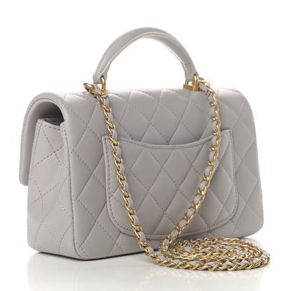 Chanel Lambskin Quilted Mini Top Handle Rectangular Flap Grey 3 of 12