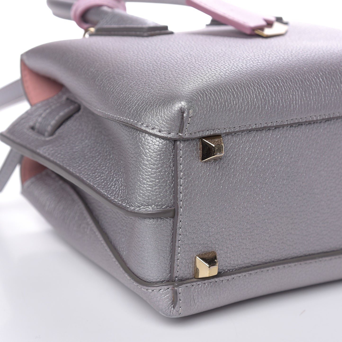 Metallic Grained Calfskin Mini Milla Tote Spike Silver