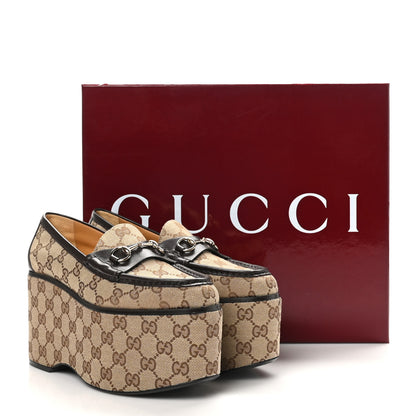 Gucci Canvas GG Monogram Horsebit Calfskin Womens Horsebit Platform Loafers 37.5 Beige Ebony 11 of 11