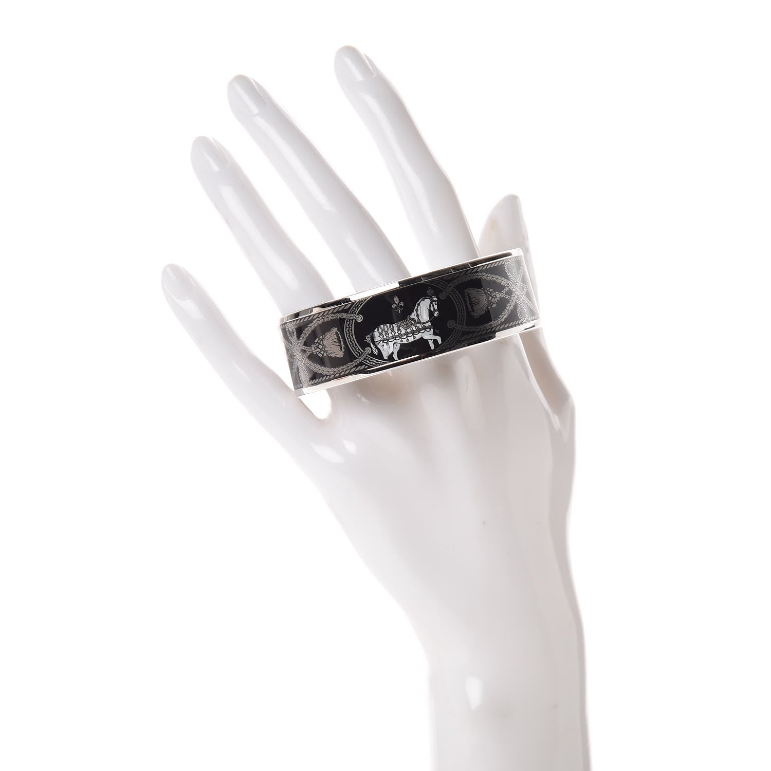 Hermes Enamel Printed Wide Grand Apparat Bracelet 65 Black 2 of 6