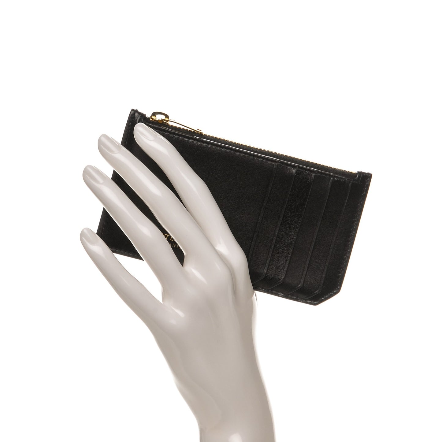 Calfskin 5 Fragments Zip Pouch Card Holder Black