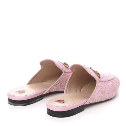 Gucci Lace Malaga Kid Womens Princetown Slippers 39 Sugar Pink Skin Rose 4 of 8