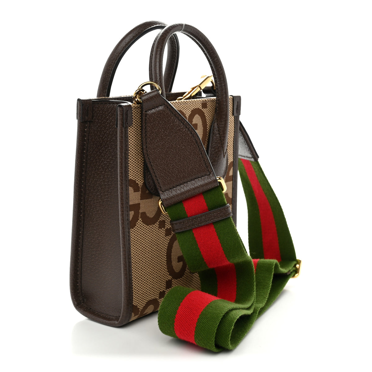 Monogram Jumbo GG Textured Dollar Calfskin Web Mini Vertical Tote Camel Ebony New Acero