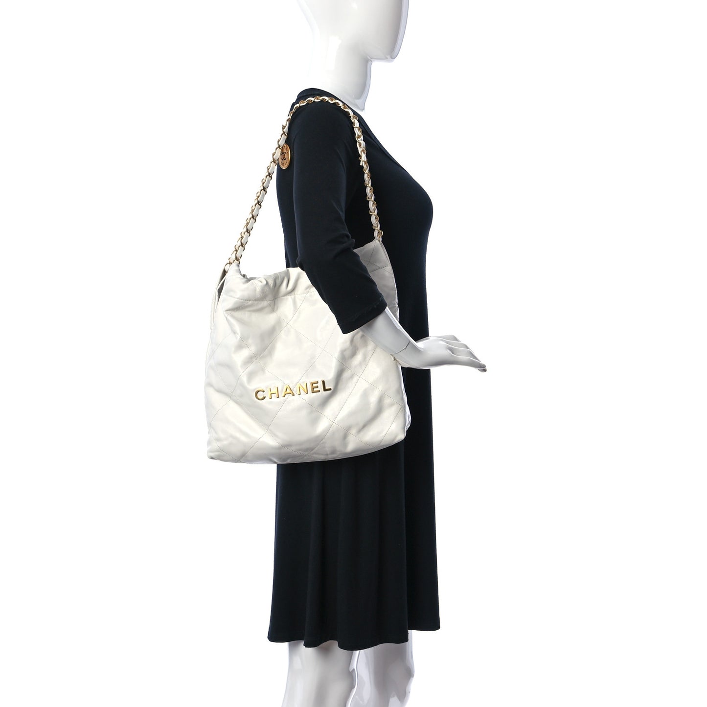 Shiny Calfskin Quilted Small Chanel 22 White