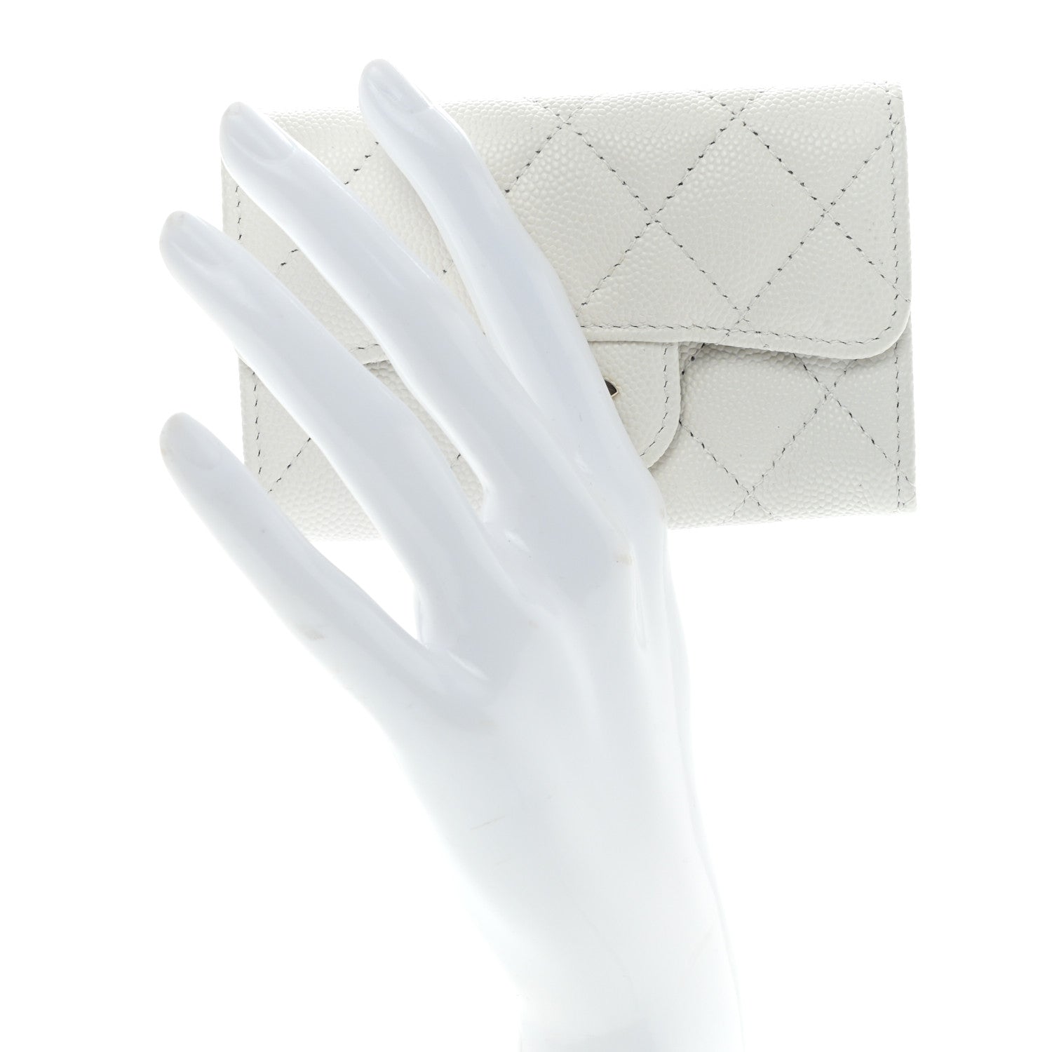 Chanel Caviar Quilted Flap Card Holder Wallet White 2 of 12