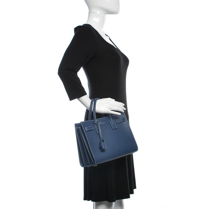 Saint Laurent Grained Calfskin Topstitch Baby Sac De Jour Denim 3 of 15