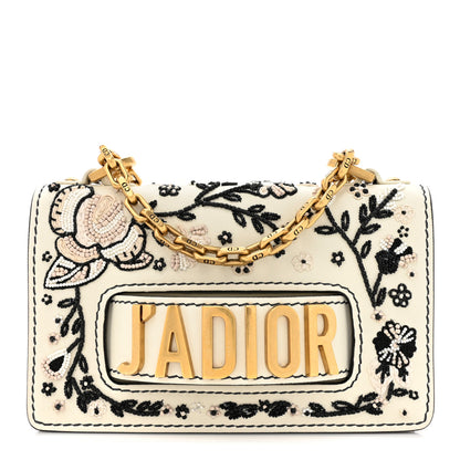 Christian Dior Smooth Calfskin Beaded Embroidered Floral Mini J'Adior Chain Flap Bag White 1 of 10
