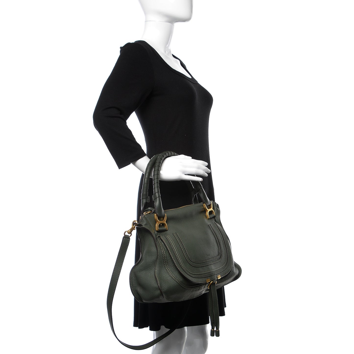 Calfskin Medium Marcie Satchel Midnight Green