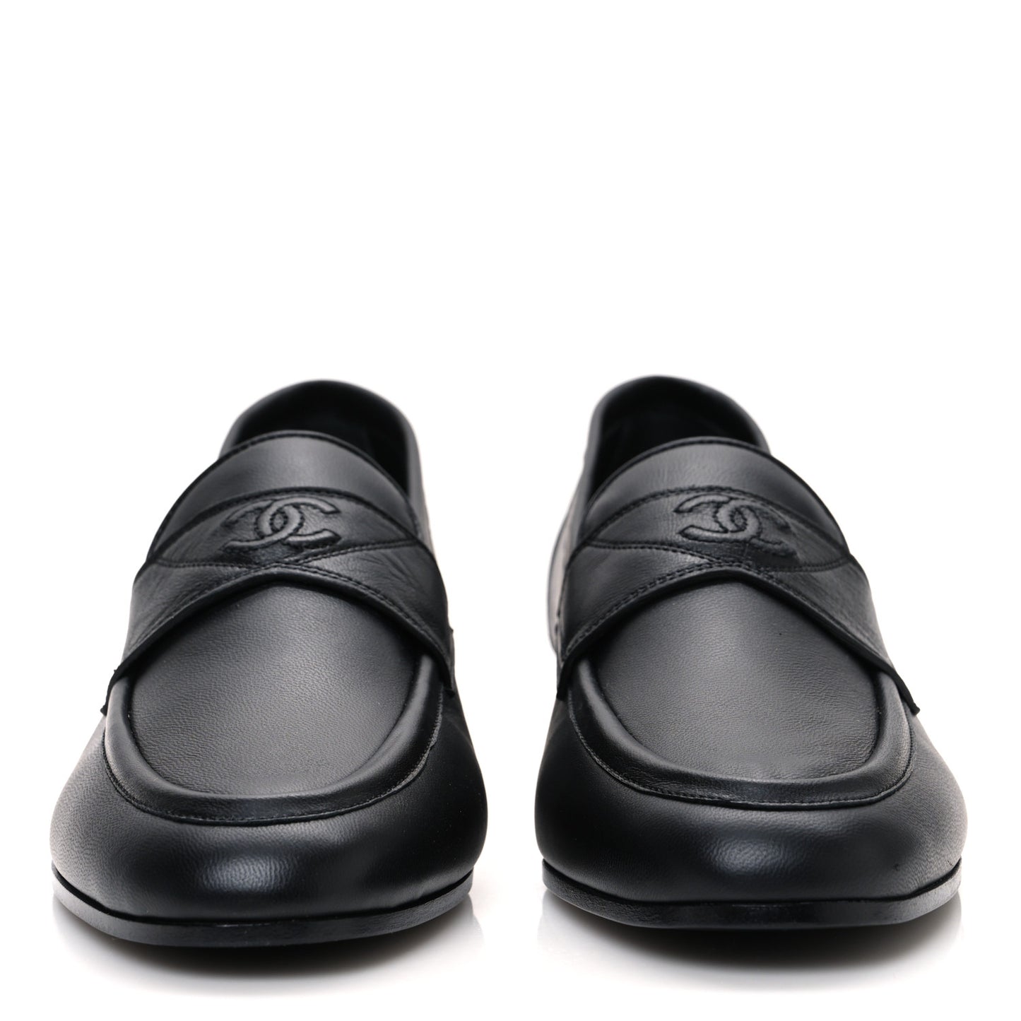 Calfskin Womens Stitched CC Loafers 38 Black