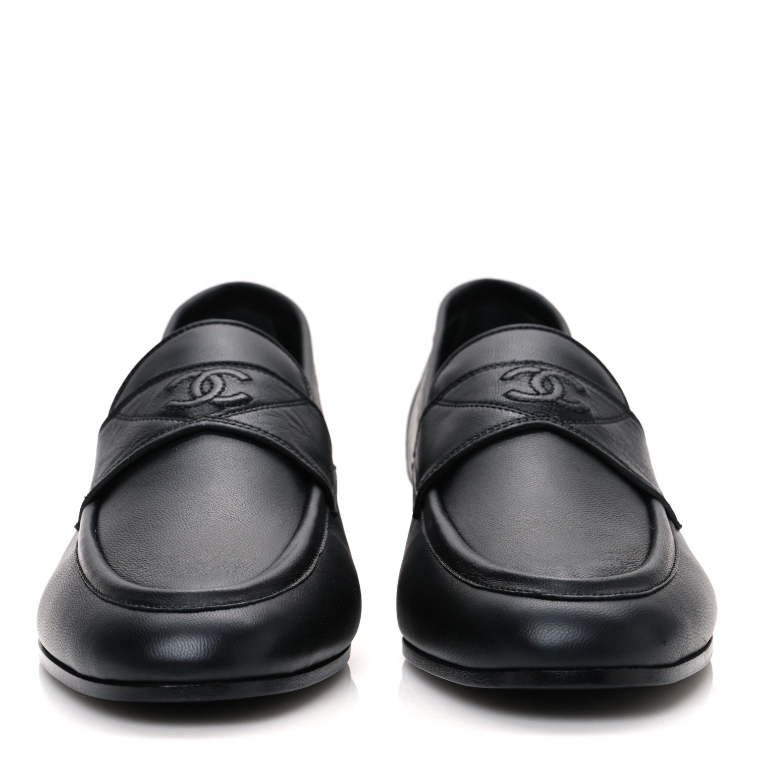 Chanel Calfskin Womens Stitched CC Loafers 38 Black 3 of 10