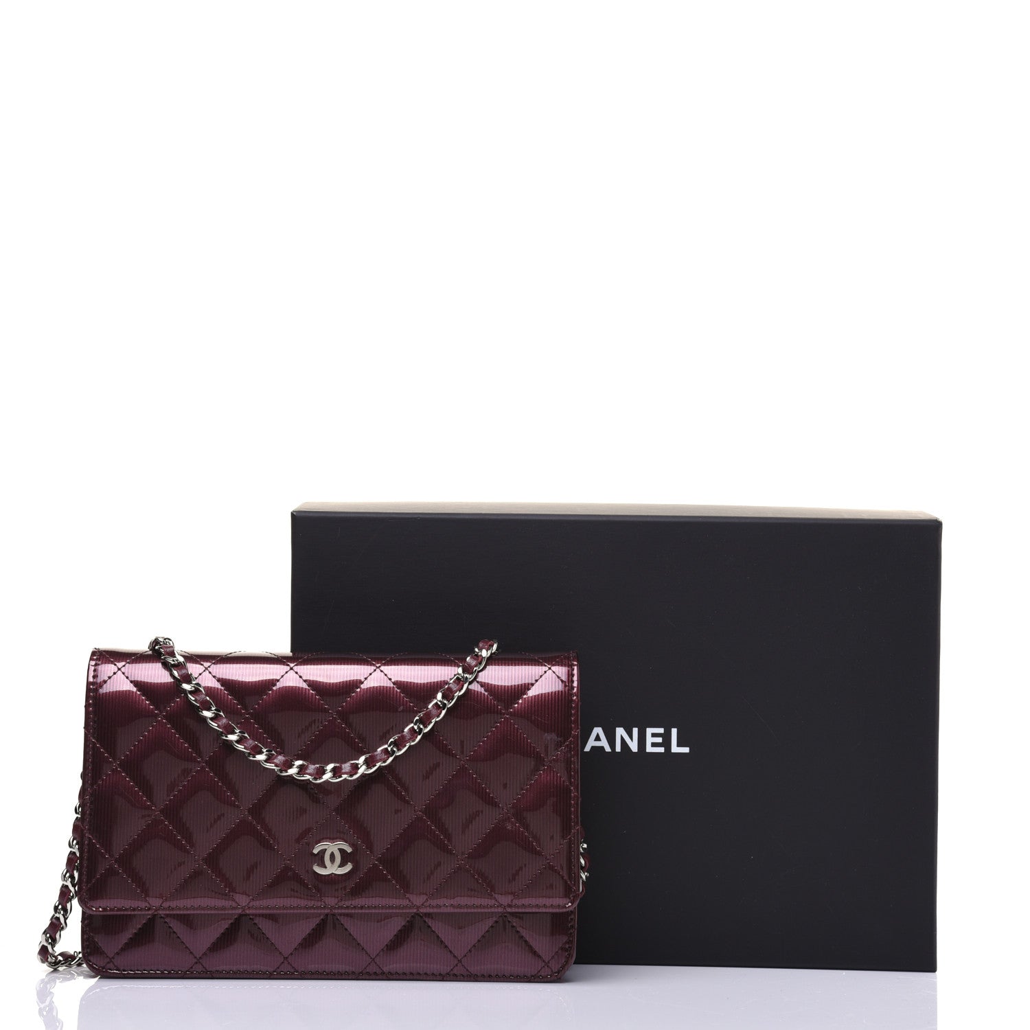 Chanel Striated Patent Quilted Wallet on Chain WOC Bordeaux 15 of 15