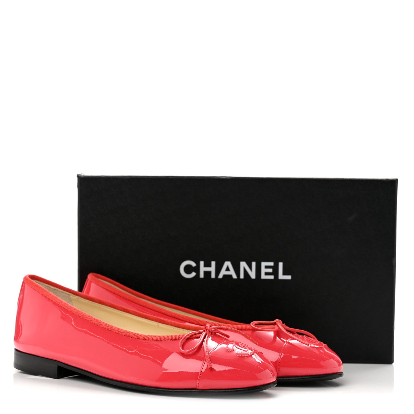 Patent Calfskin CC Cap Toe Ballerina Flats 36 Coral