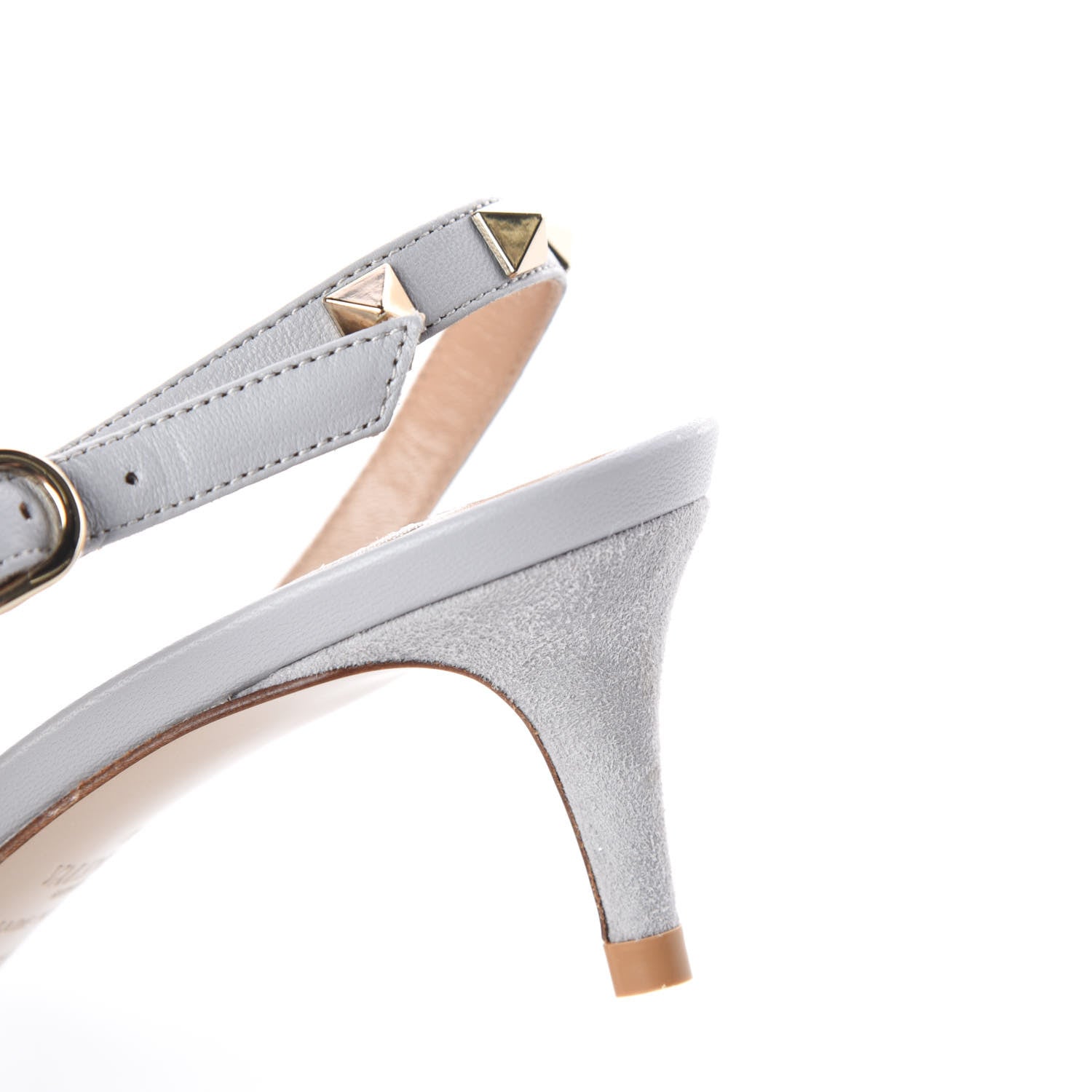 Valentino Garavani Suede Nappa Rockstud Half D'Orsay Slingback 50mm Pumps 35.5 Pastel Grey 9 of 12