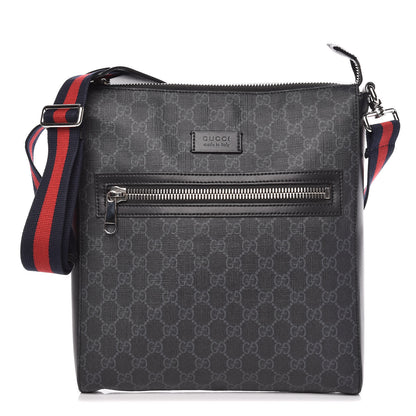 Gucci GG Supreme Monogram Appia Calfskin Web Flat Messenger Bag Black Grey 1 of 9