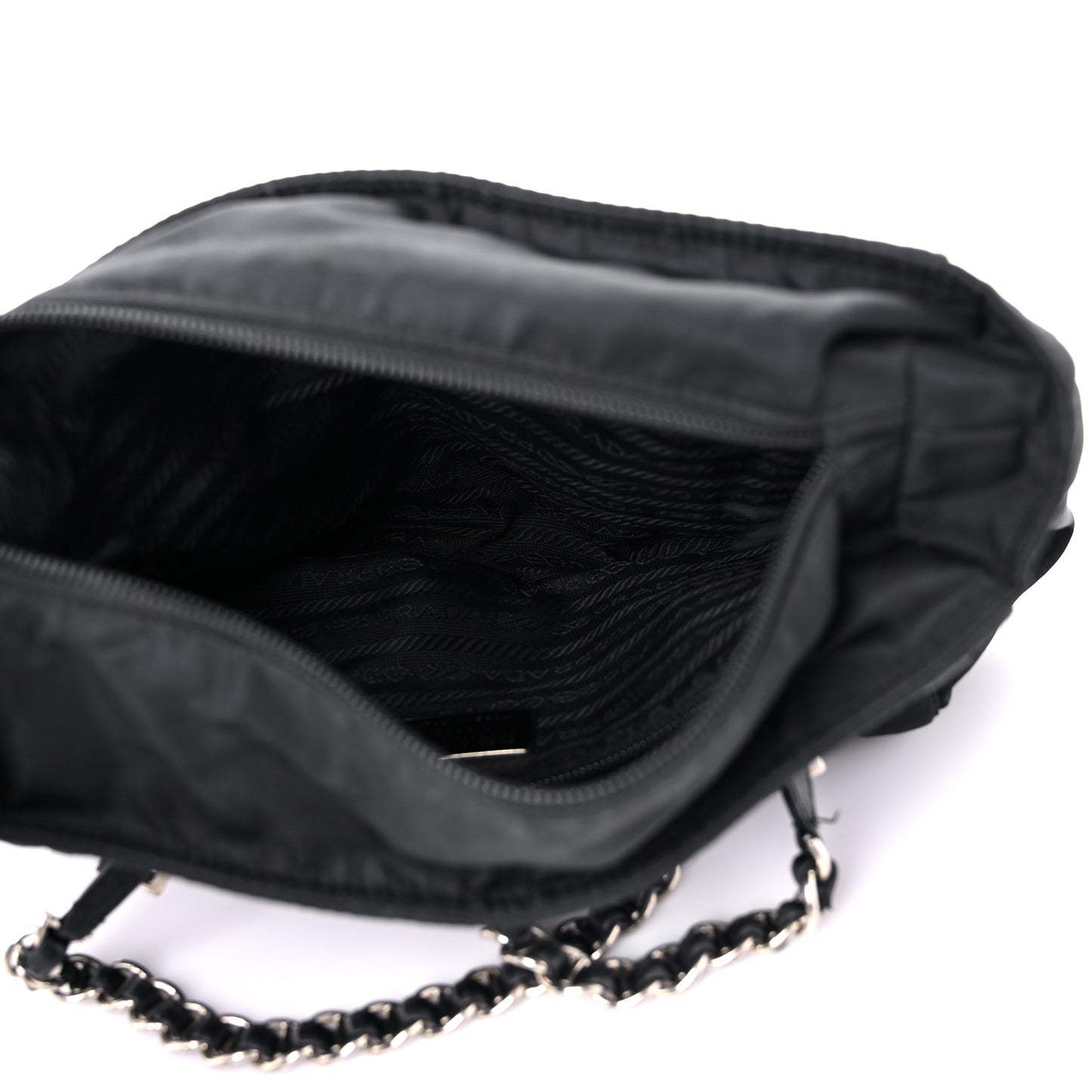 Nylon Tessuto Acciaio Chain Shoulder Bag Black