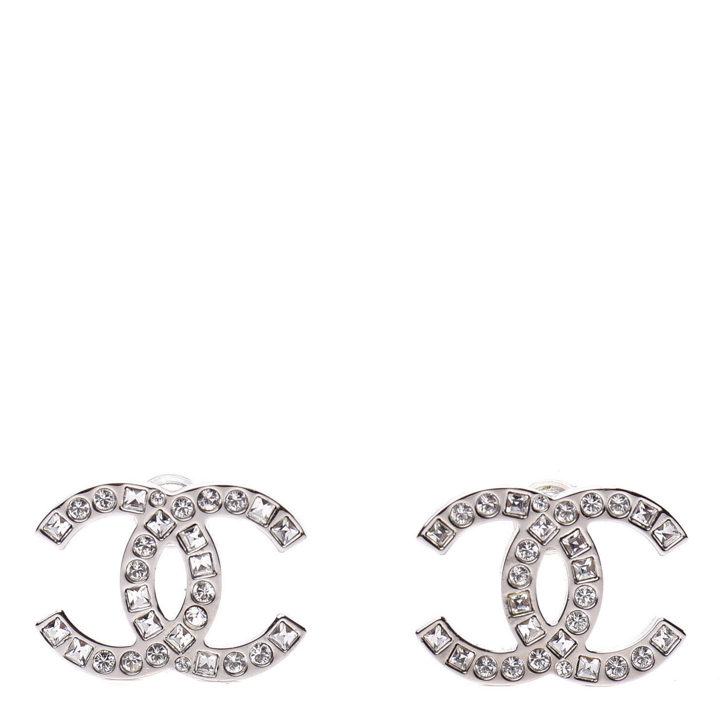 Baguette Crystal CC Earrings Silver