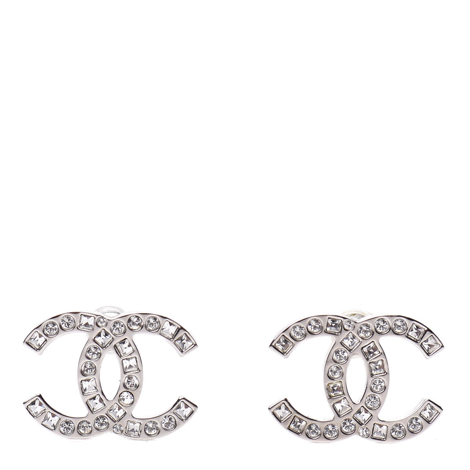 Chanel Baguette Crystal CC Earrings Silver 1 of 5