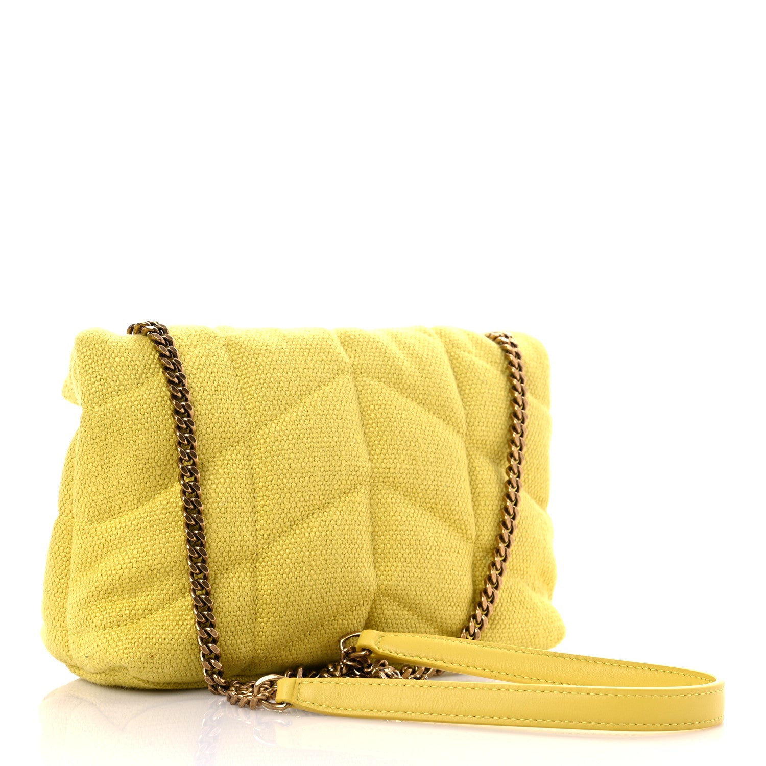 Saint Laurent Canvas Quilted Toy Loulou Puffer Monogram Chain Satchel Jaune Citron 2 of 9