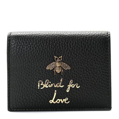 Gucci Pebbled Calfskin Animalier Card Case Black 6 of 20