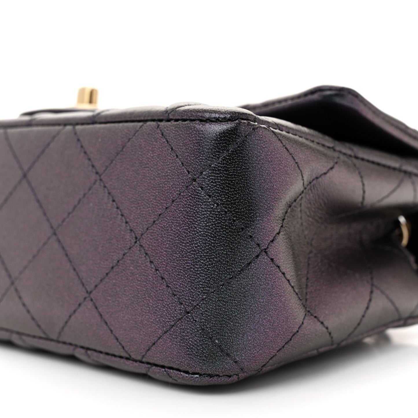 Iridescent Lambskin Quilted Mini Rectangular Flap Black