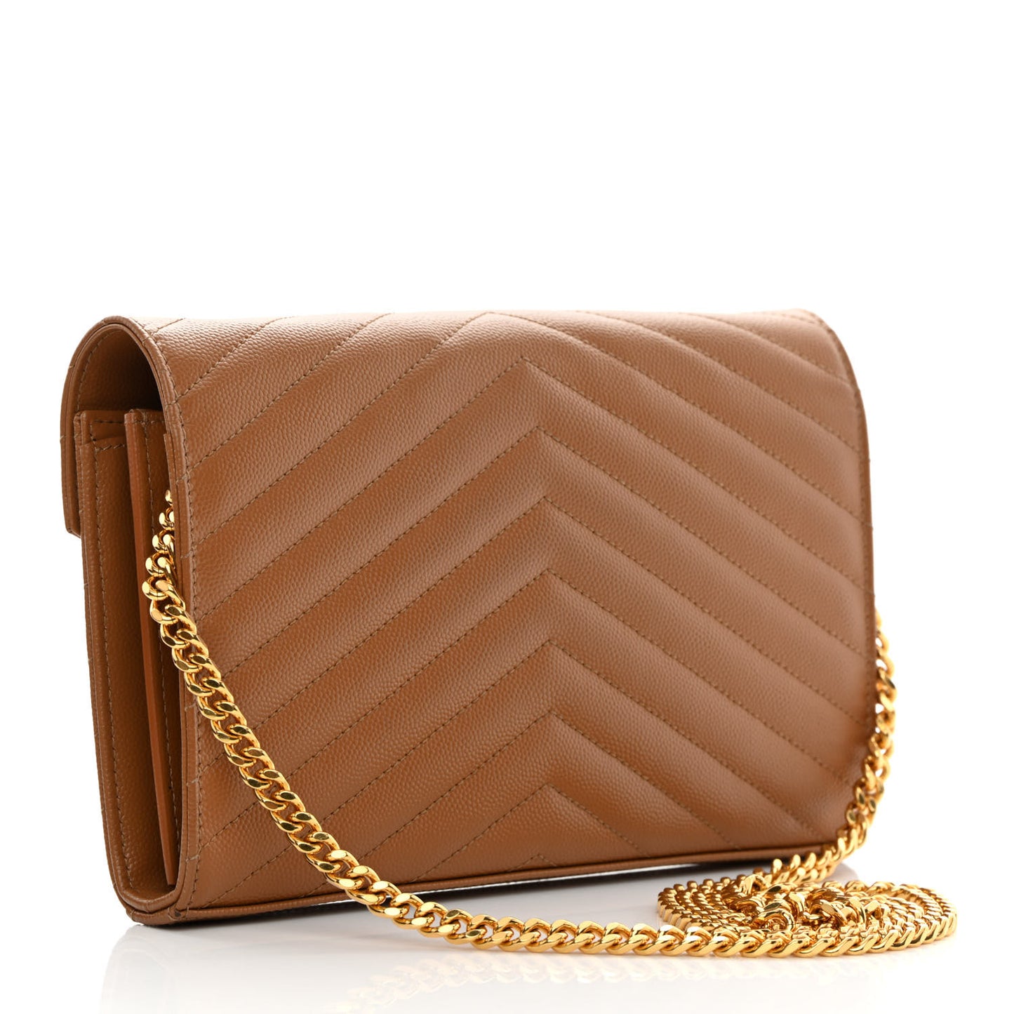 Grain De Poudre Matelasse Chevron Monogram Chain Wallet Dark Natural