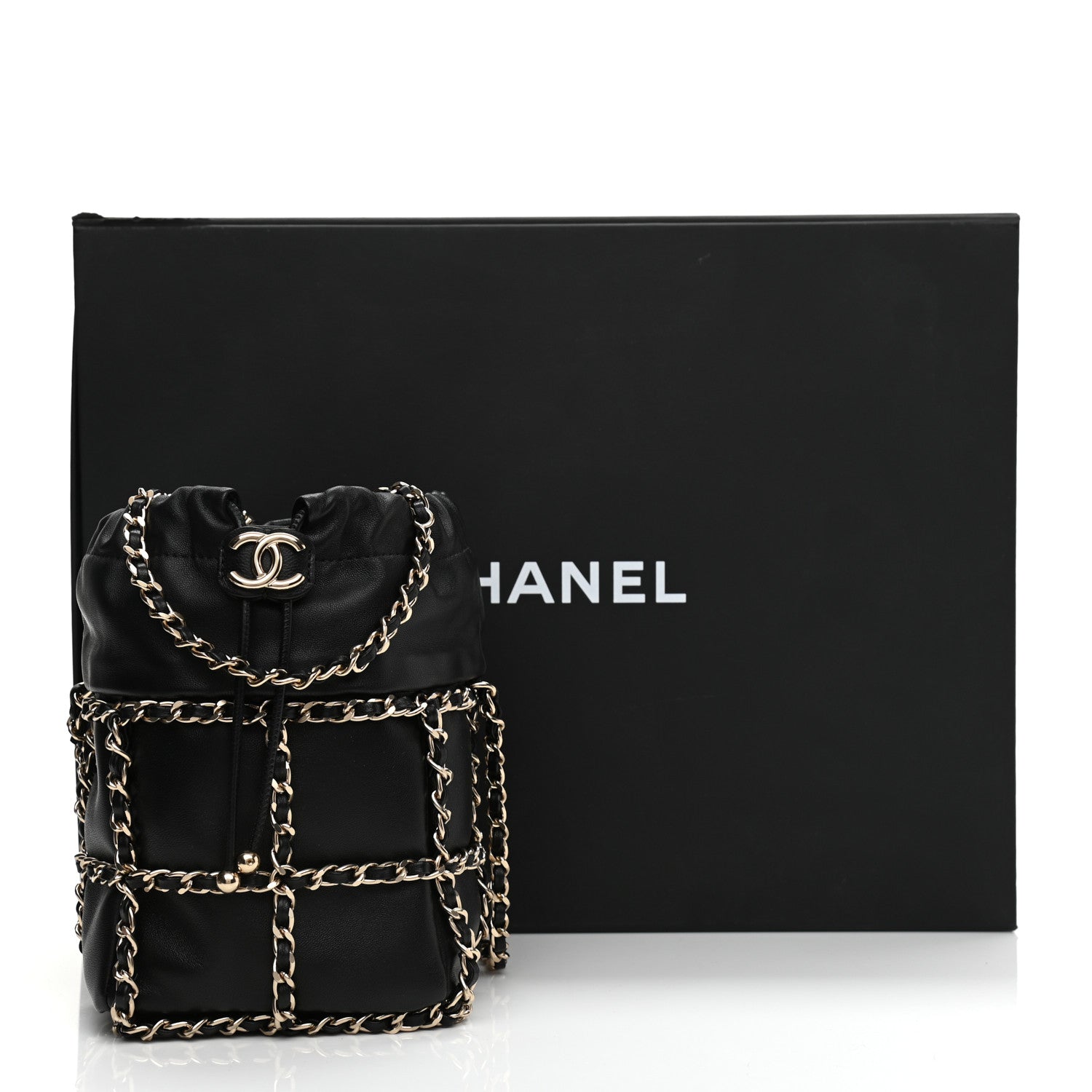 Chanel Lambskin Bucket Chain Drawstring Bag Black 9 of 9