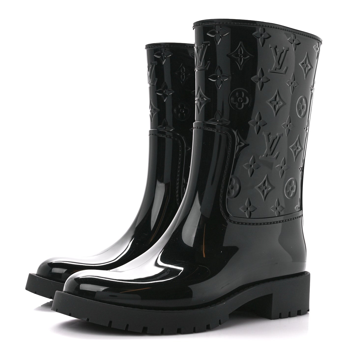 Rubber Embossed Monogram Drops Flat Half Boots 39 Black