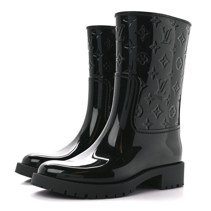 Louis Vuitton Rubber Embossed Monogram Drops Flat Half Boots 39 Black 3 of 7