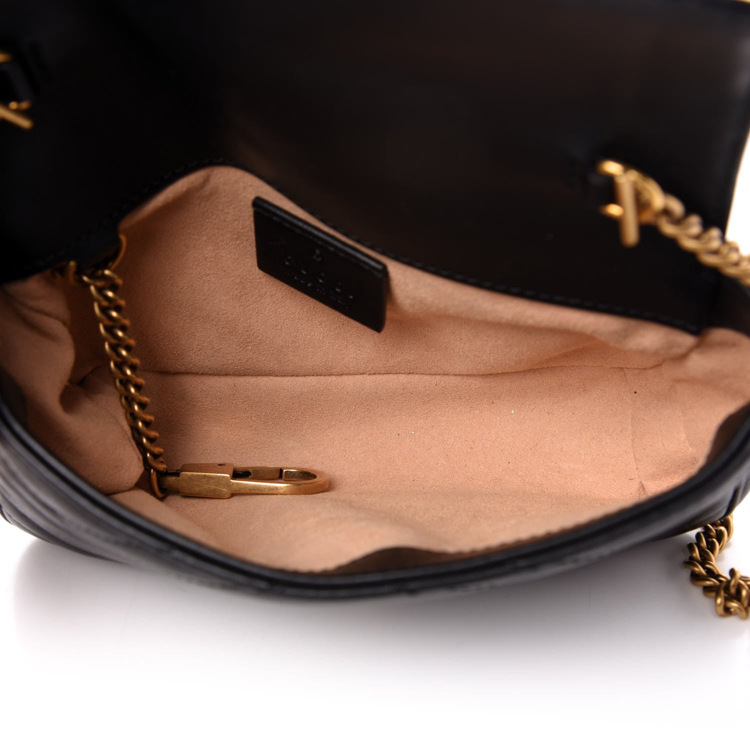 Gucci Calfskin Matelasse Super Mini GG Marmont Shoulder Bag Black 8 of 10