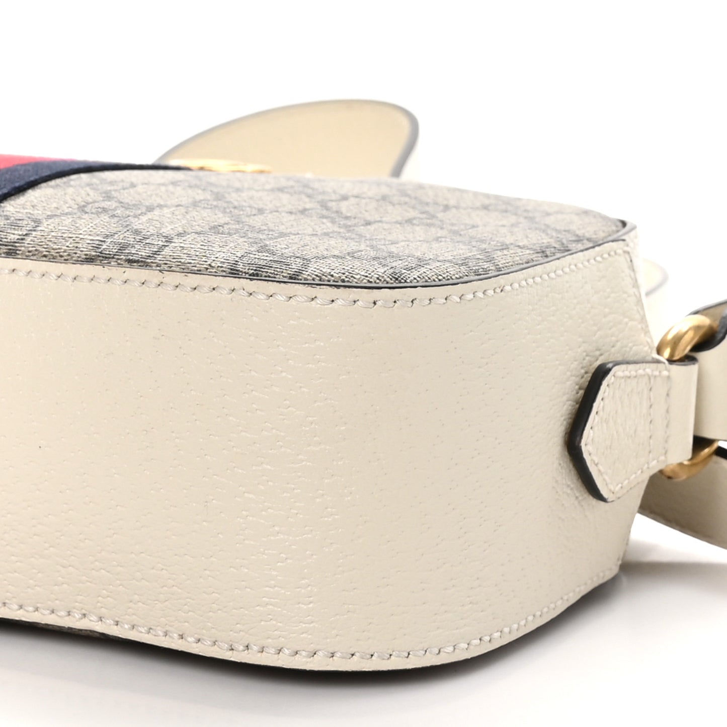 GG Supreme Monogram Textured Calfskin Web Small Ophidia Camera Bag Beige Ebony Mystic White
