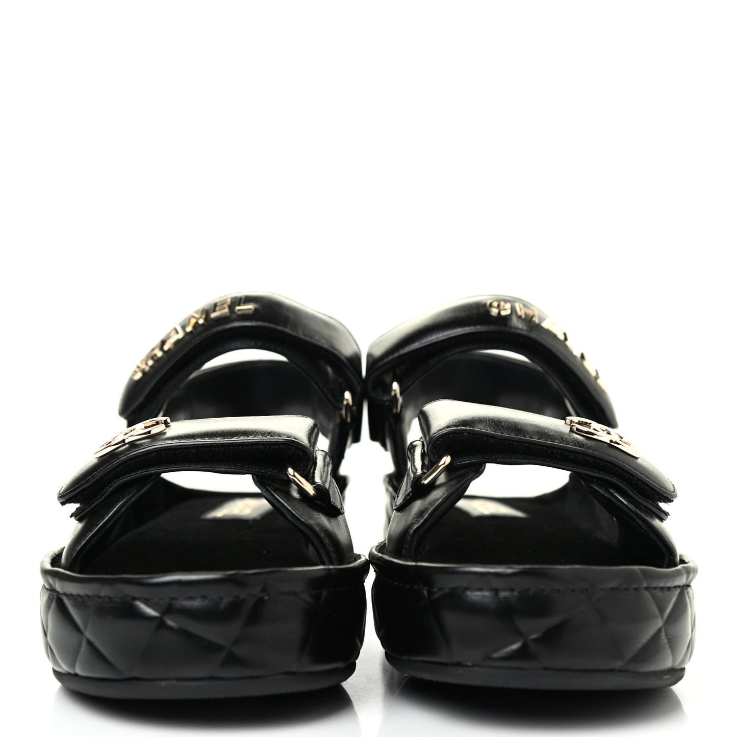Shiny Calfskin Logo Platform Sandals 37 Black