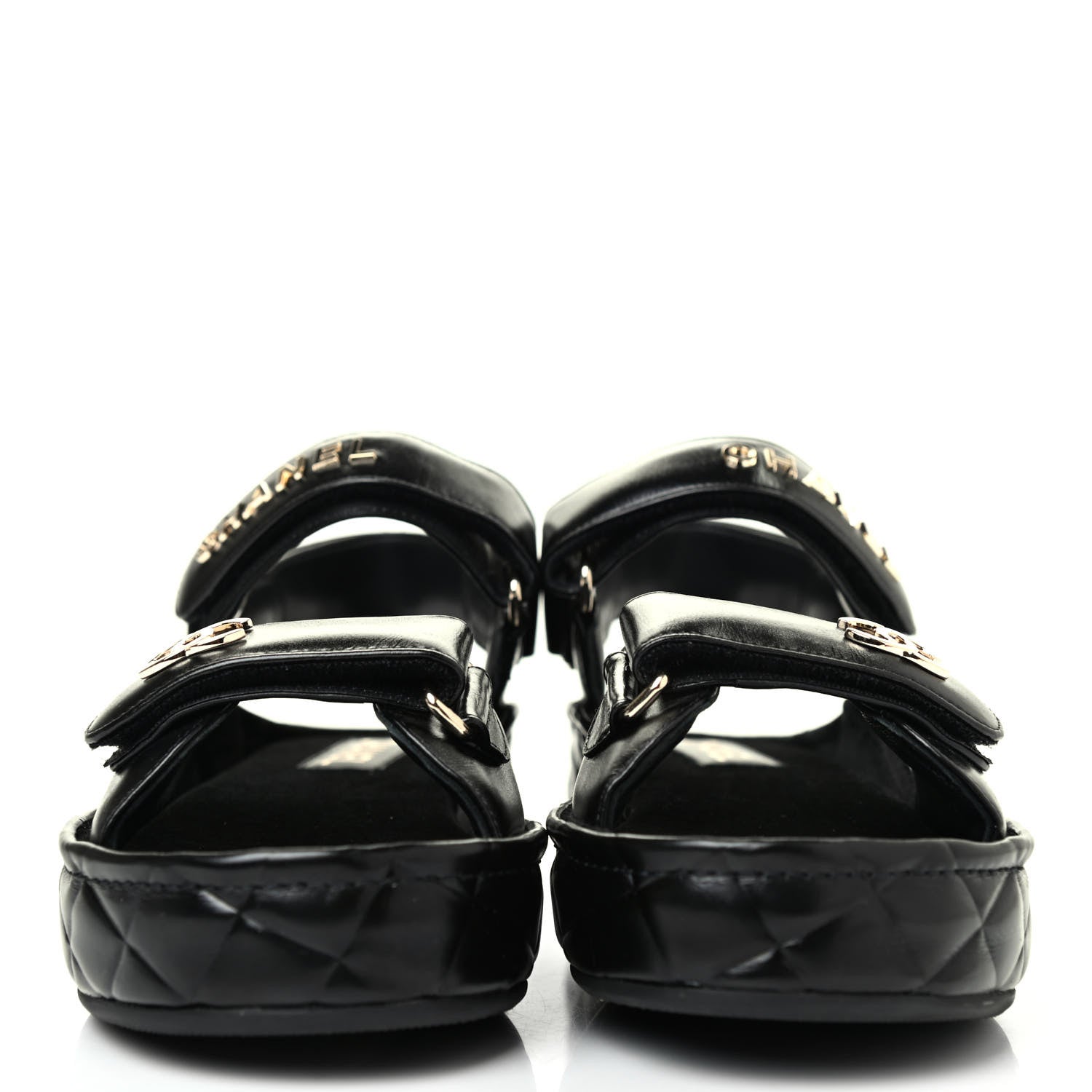 Chanel Shiny Calfskin Logo Platform Sandals 37 Black 2 of 4
