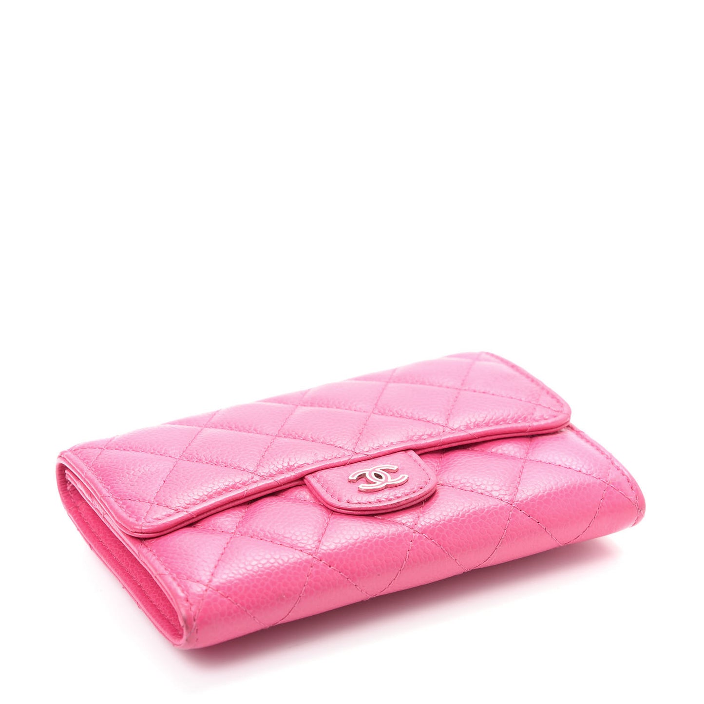 Caviar Quilted Small Flap Wallet Pink