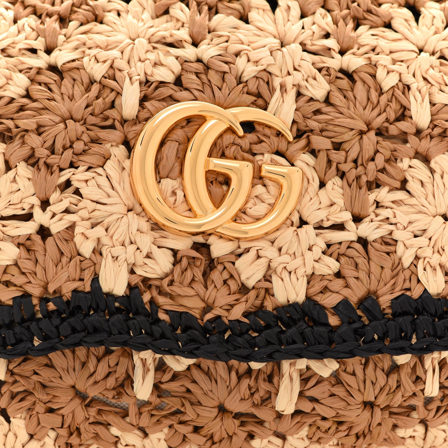 Gucci Raffia Azalea Calfskin Crochet Flower Small GG Marmont Shoulder Bag Natural Ecru Black 9 of 11